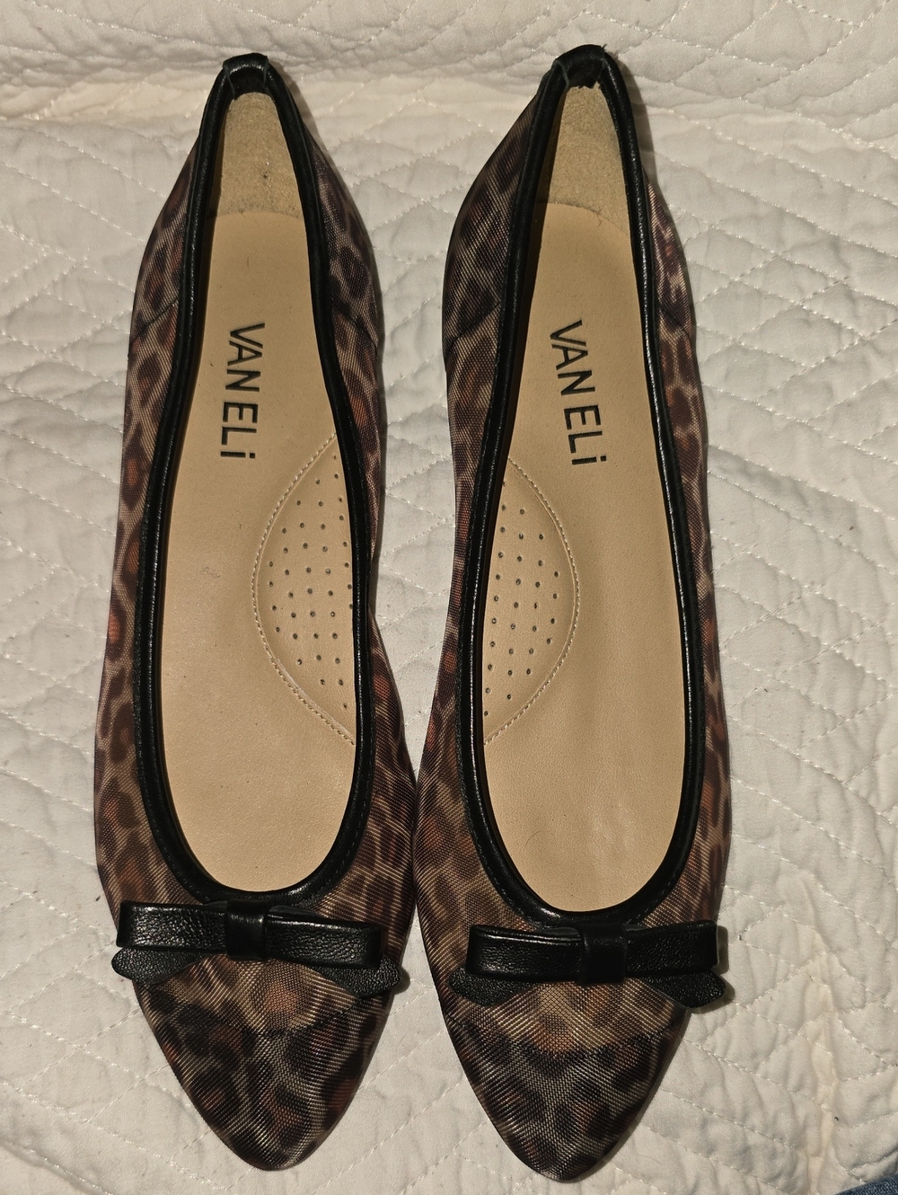 Vaneli Leopard-Print Bow Trim Pointed-Toe Flats - Tan & Black